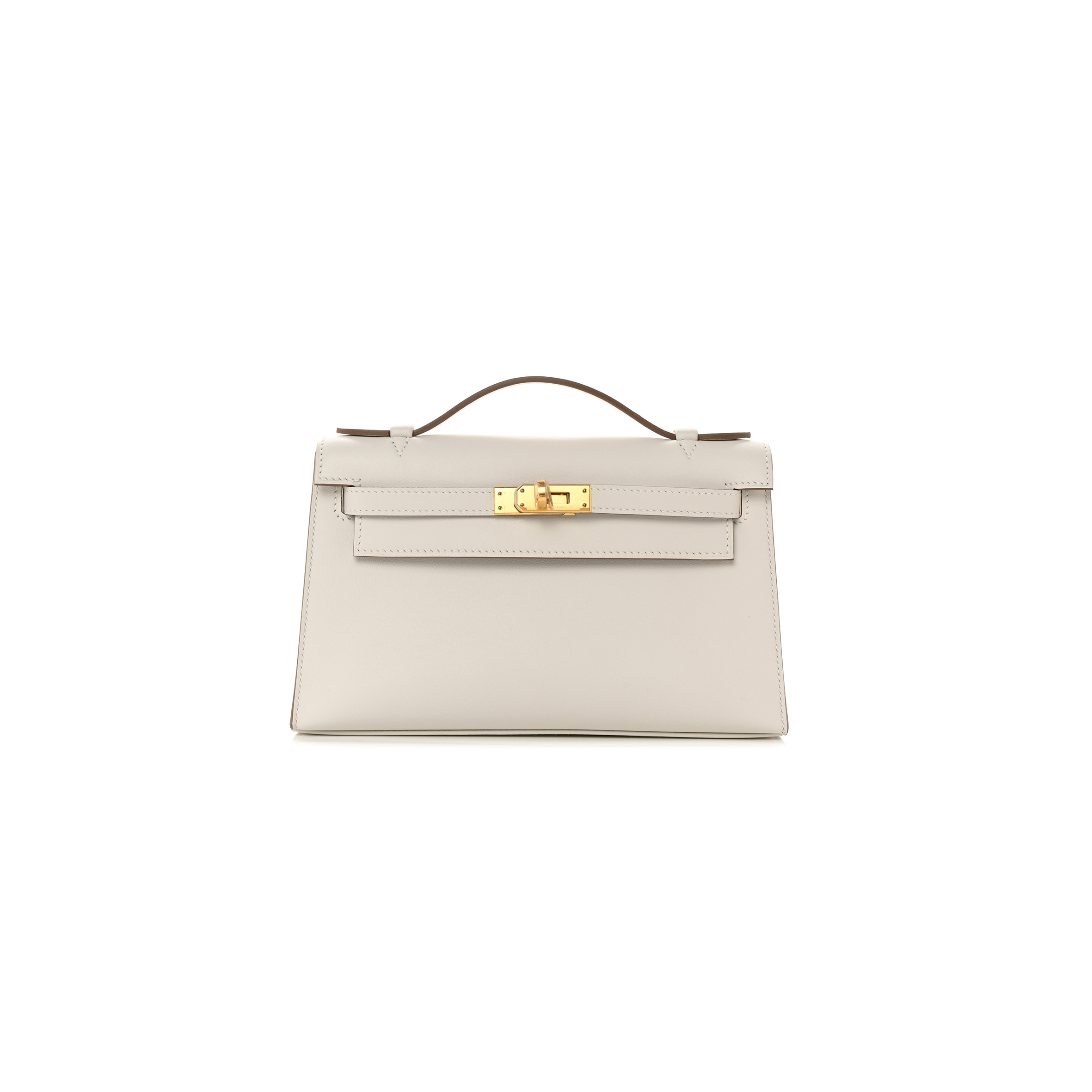 HERMÈS MASTER SWIFT KELLY POCHETTE CLUTCH MILKSHAKE WHITE GOLD BUCKLE(22*14*7cm) 